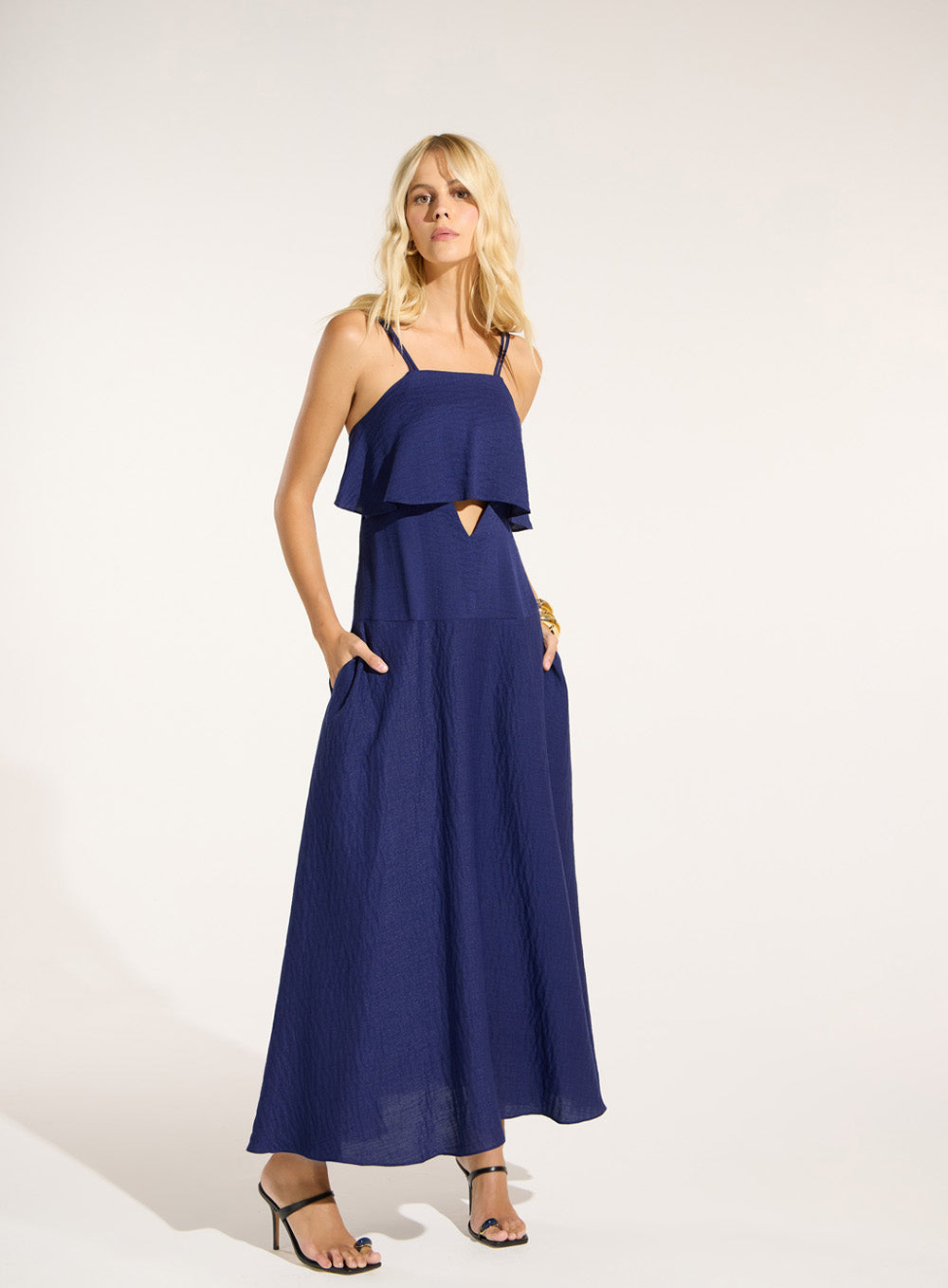 Vestido Azul Midi Abertura Skazi