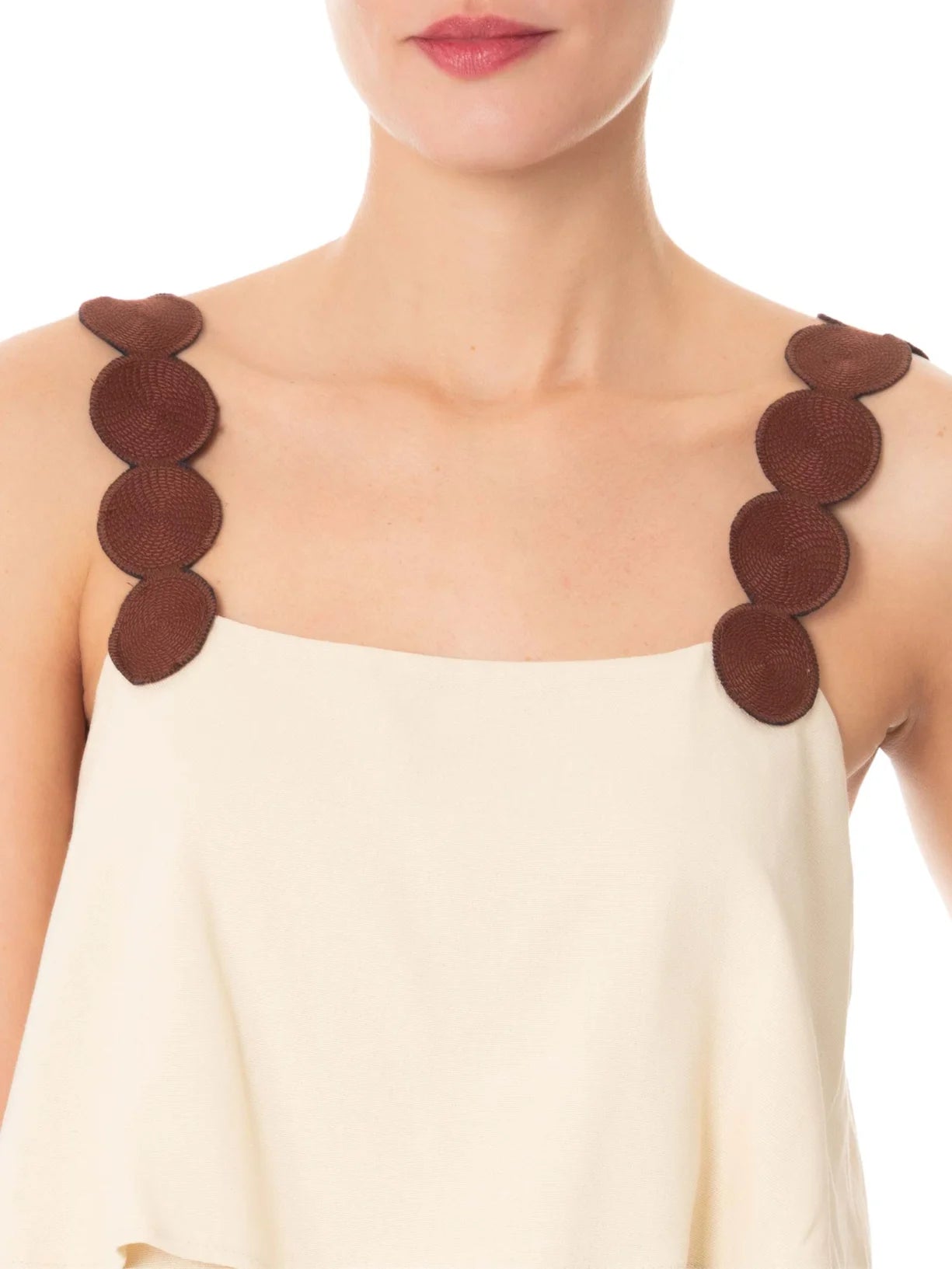Cropped Nude Alças de Bolas Marrons Dress To