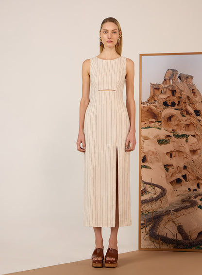 Vestido Bege Risca de Giz Tufi Duek
