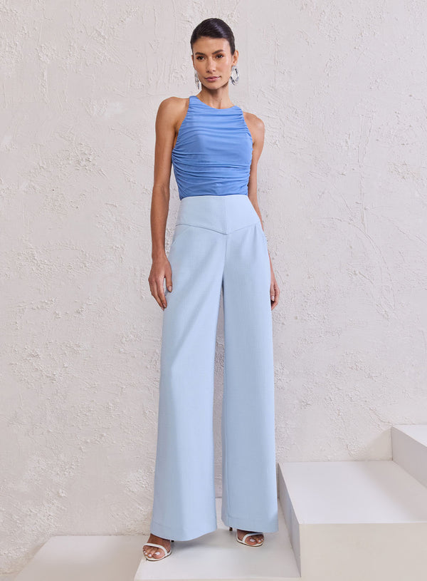 Calça Azul Pantalona Textura Tufi Duek