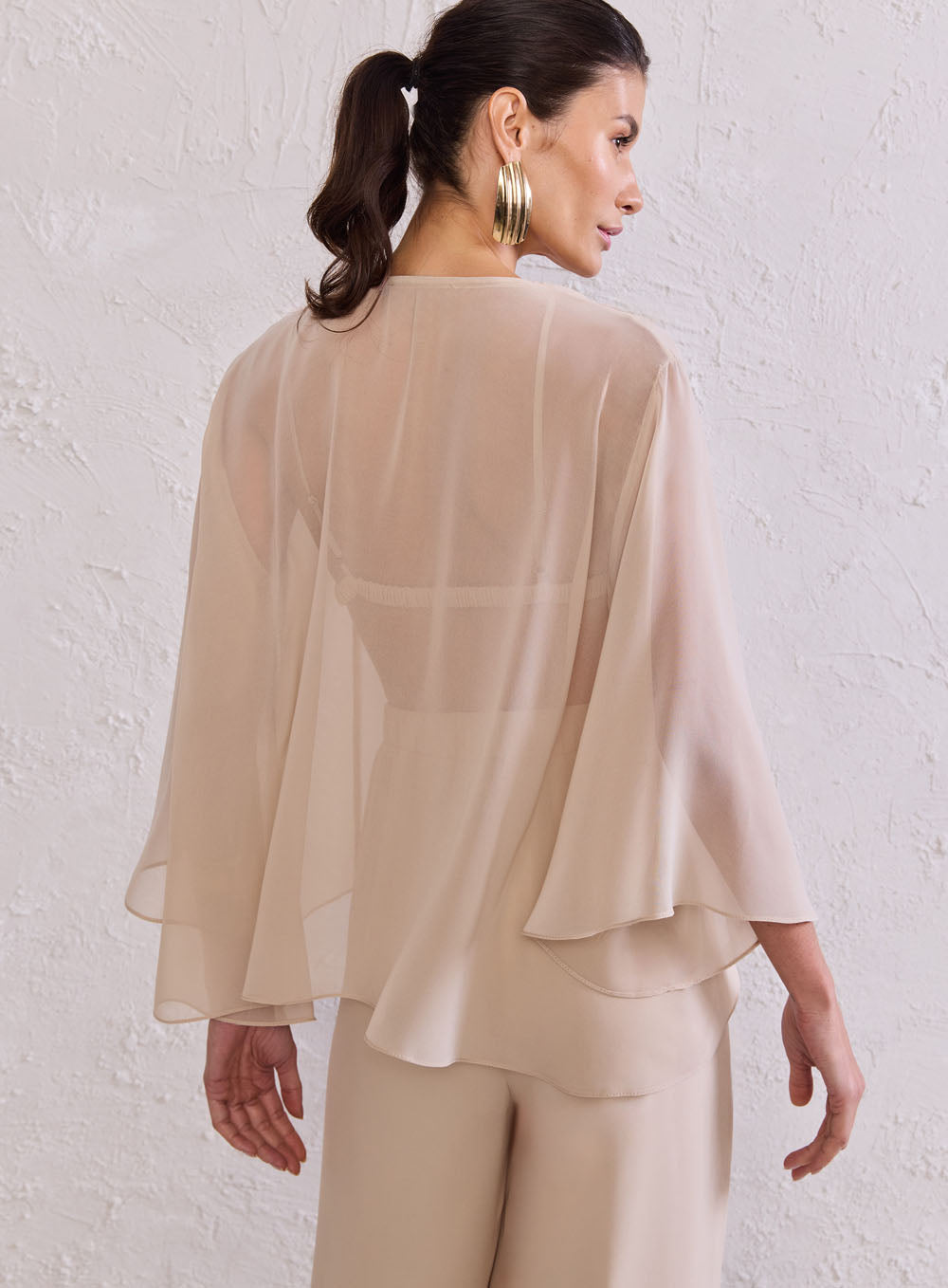 Blusa Nude em Chiffon com Babados Tufi Duek