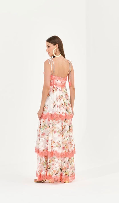 Vestido Off White Estampa Rosa Nammos