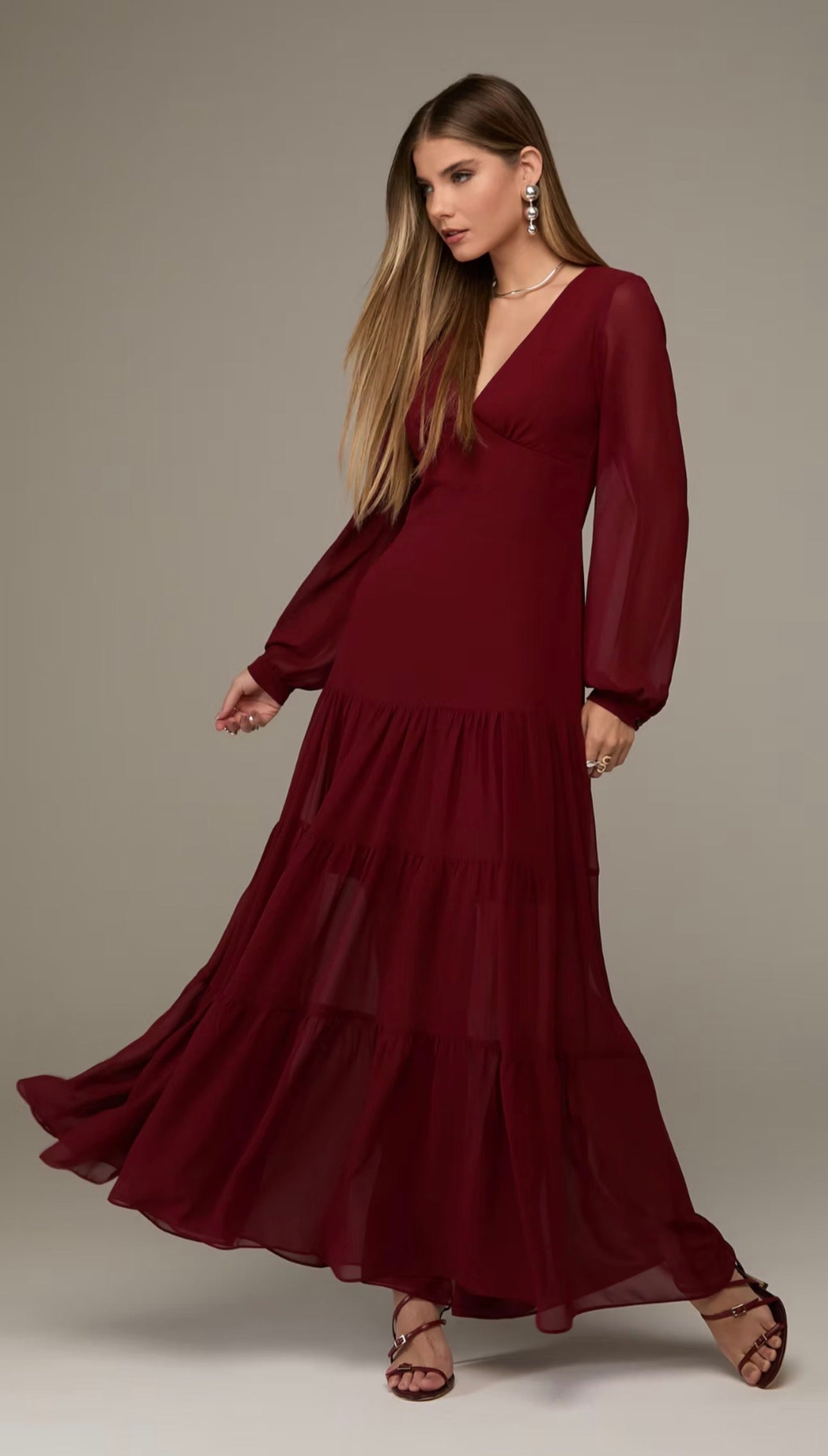 Vestido Vinho ou Marrom Manga Longa Manie