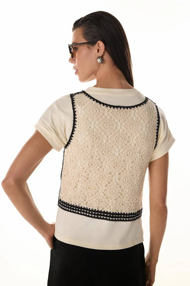 Blusa Off White Sobreposição Bordado Fleche D’Or