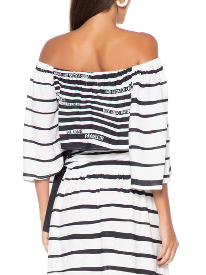 Conjunto Branco e Preto Estampa Listras Dress To