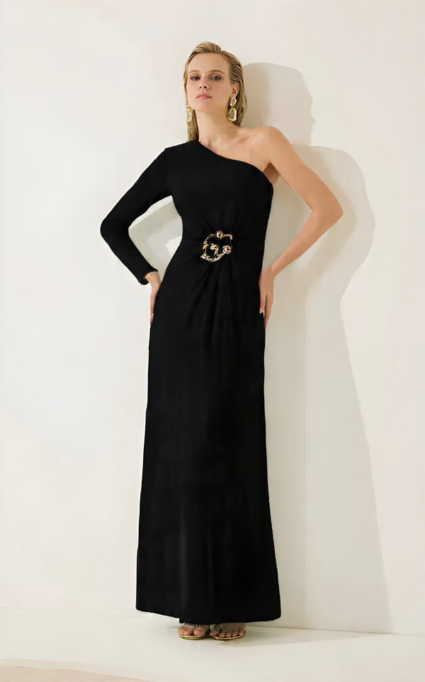 Vestido Preto Ombro Só Fivela Dourada Isa Paes