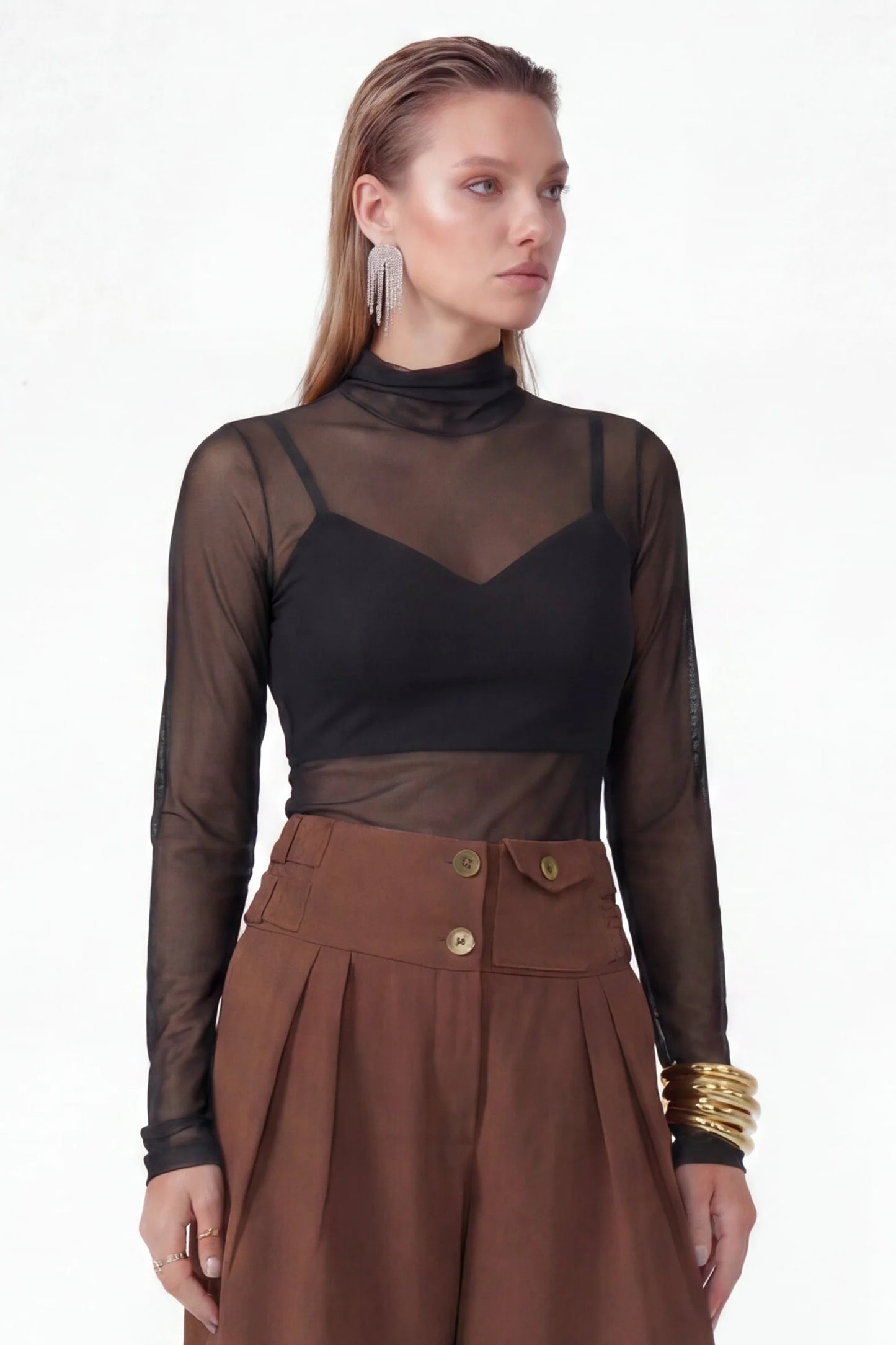 Blusa Preta ou Marrom em Tule com Top Fleche D’Or