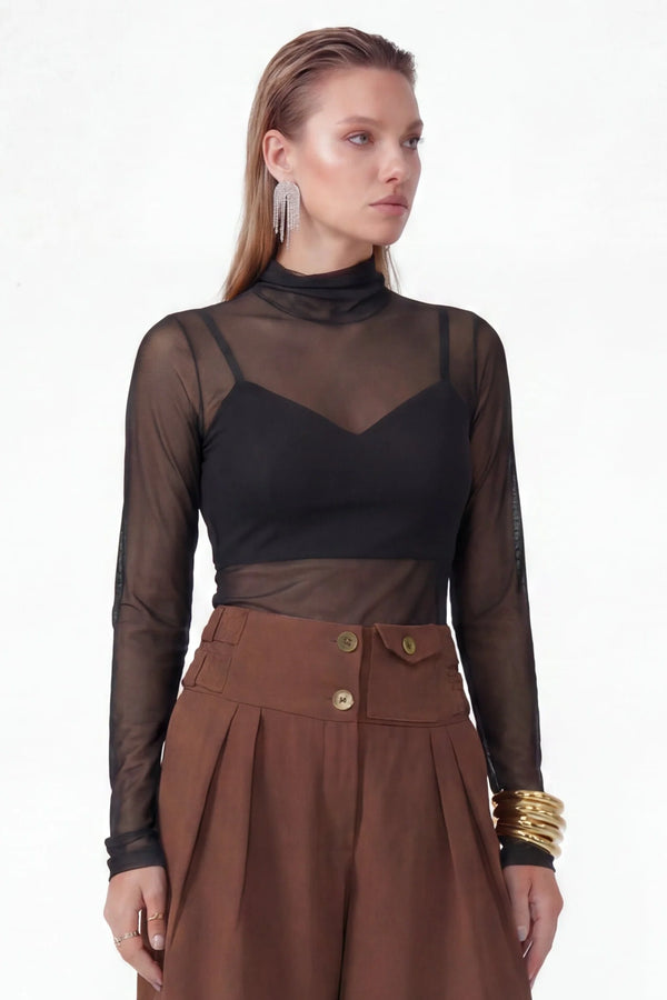Blusa Preta ou Marrom em Tule com Top Fleche D’Or