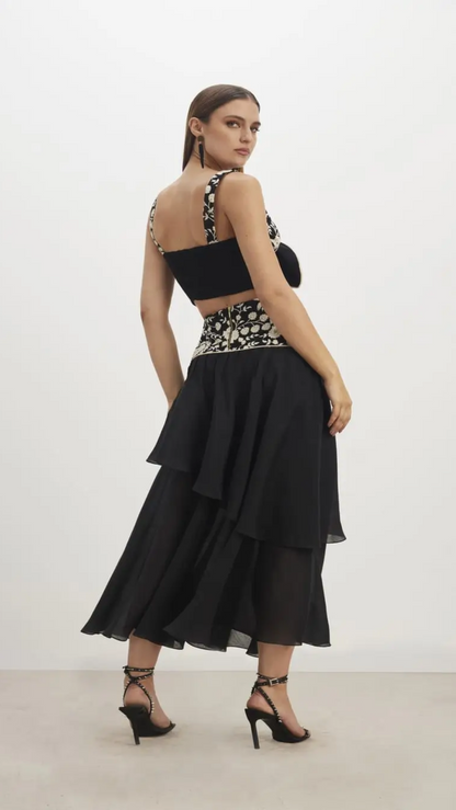 Conjunto Preto Bordado Floral Skazi