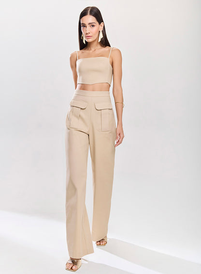 Conjunto Bege Cropped e Calça Cargo Tufi Duek