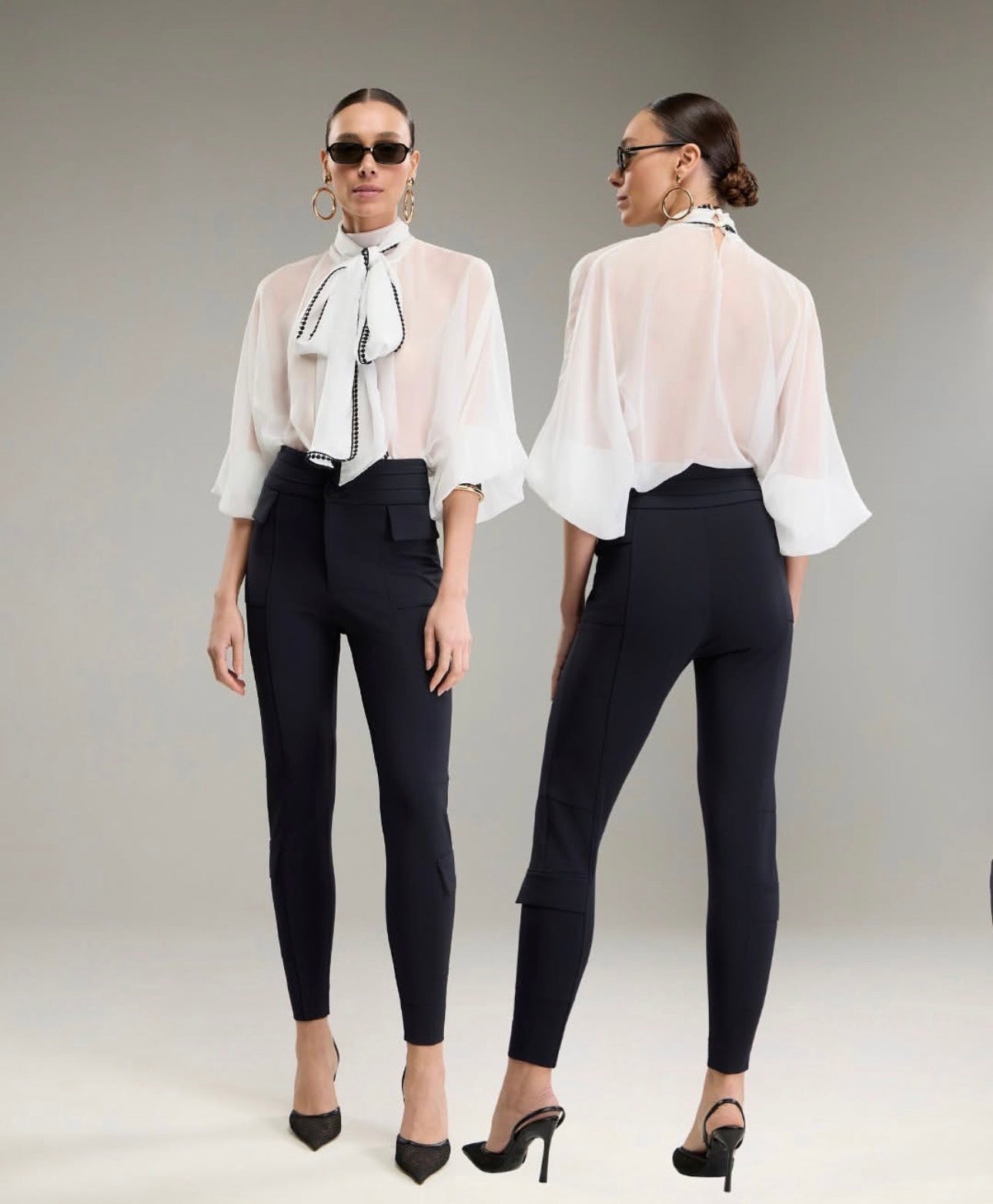 Camisa Branca e Preta Laço Strass