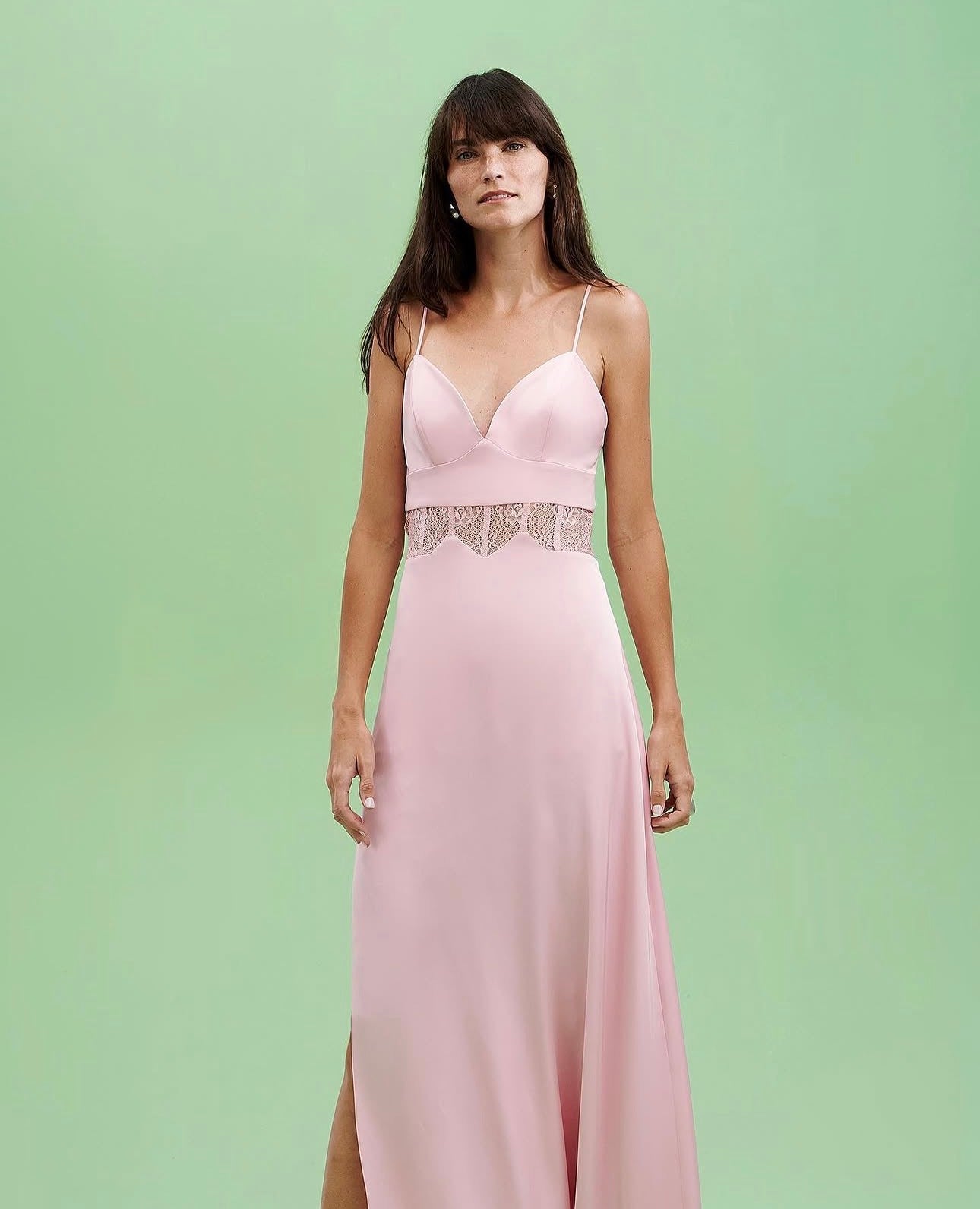 Vestido Rosa Claro Cetim Detalhe Renda Tufi Duek