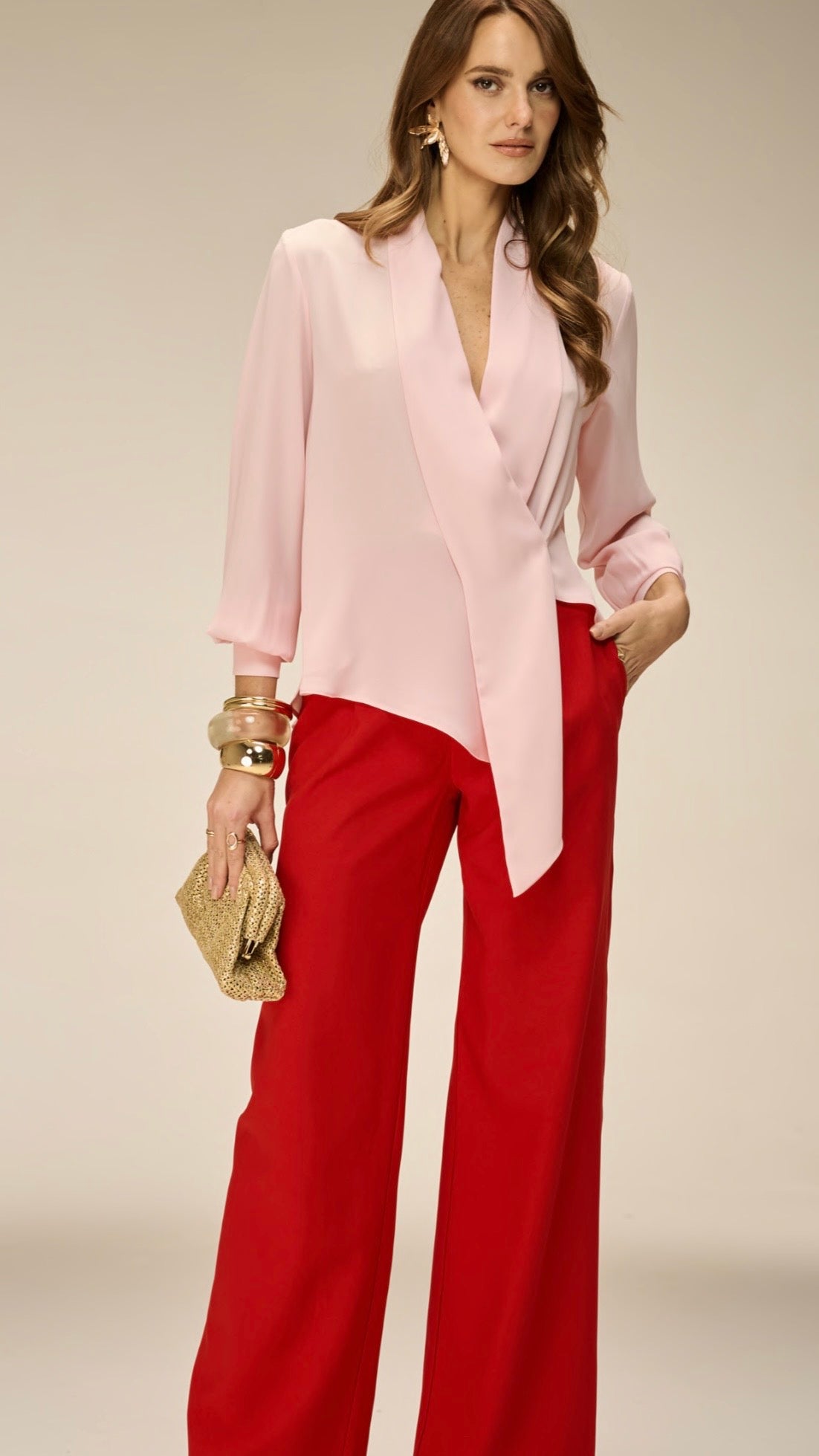 Camisa Rosa, Branca ou Preta Transpassada Fluida Manie