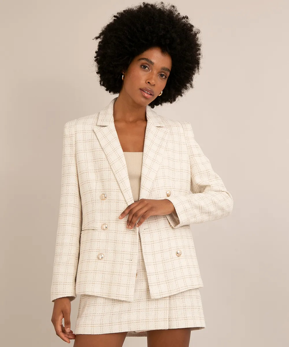 Blazer Off White Tweed Fios Dourados Clock House