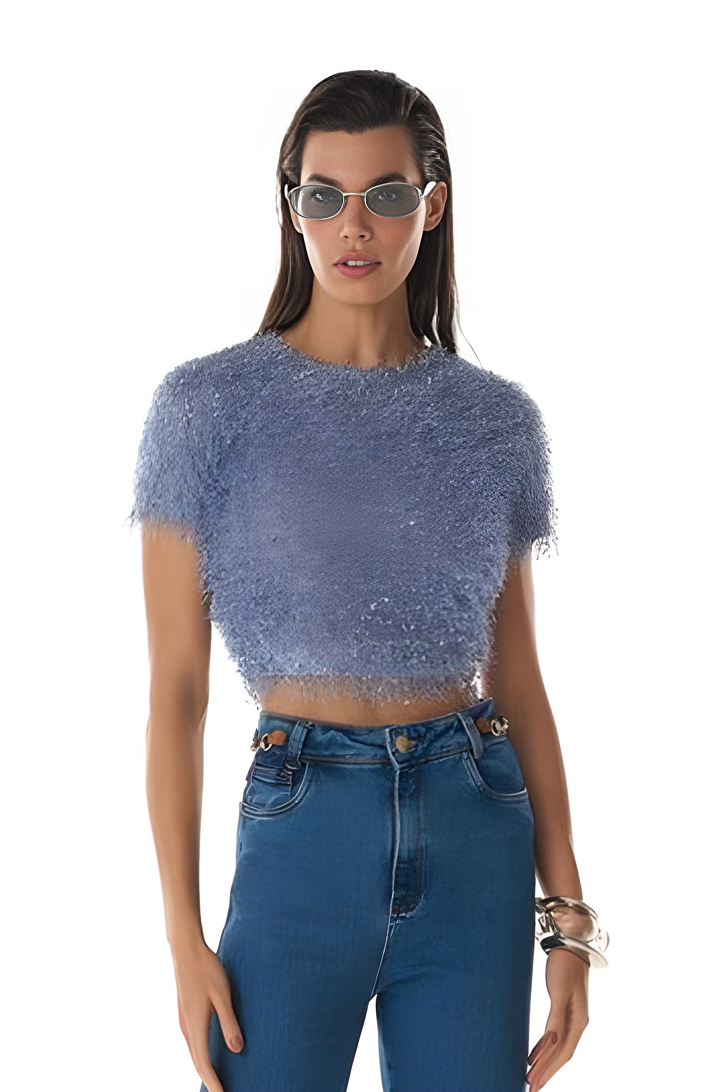 Cropped Azul em Pelinho Tela Fleche D’Or