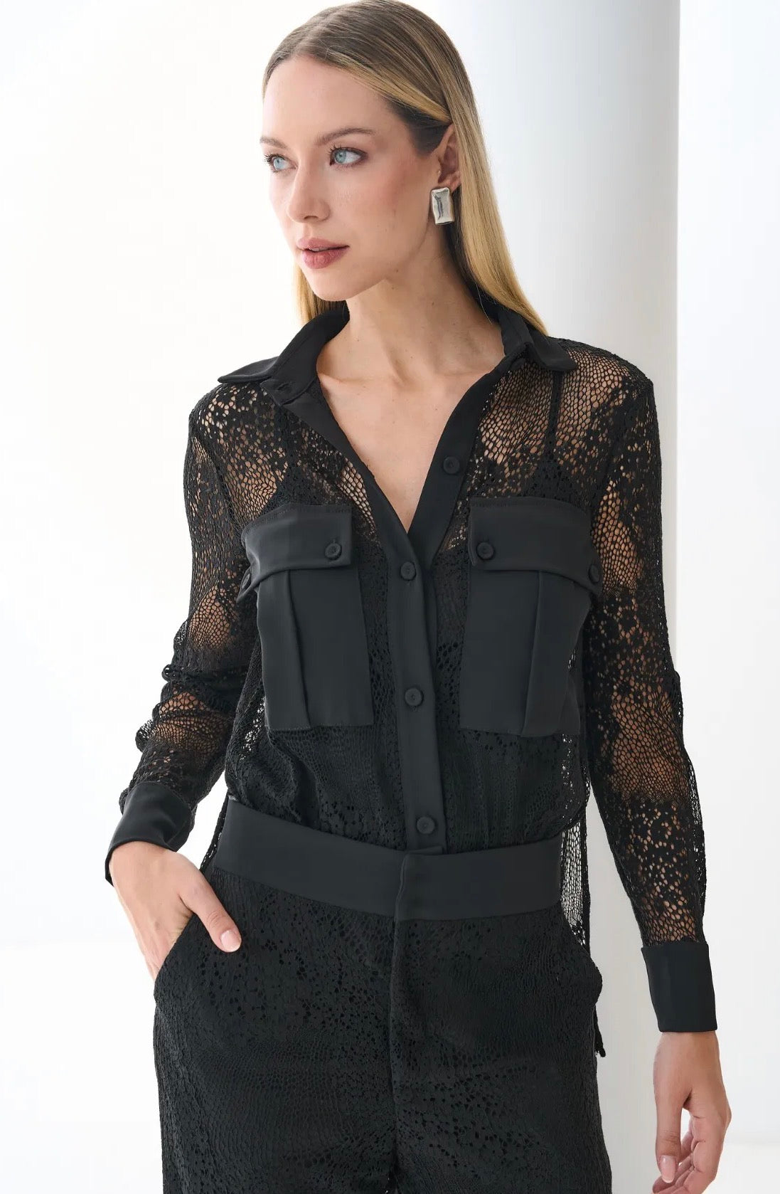Conjunto Preto Camisa e Calça em Renda Georgina Regina Salomão