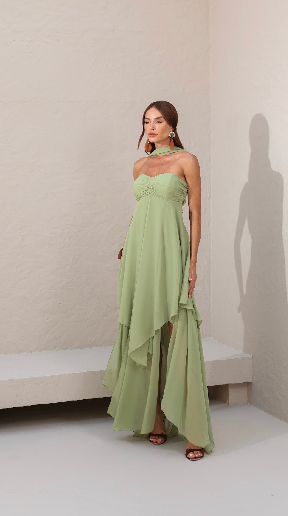 Vestido Verde ou Laranja Túnica Fluída Amicci