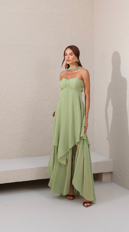 Vestido Verde ou Laranja Túnica Fluída Amicci