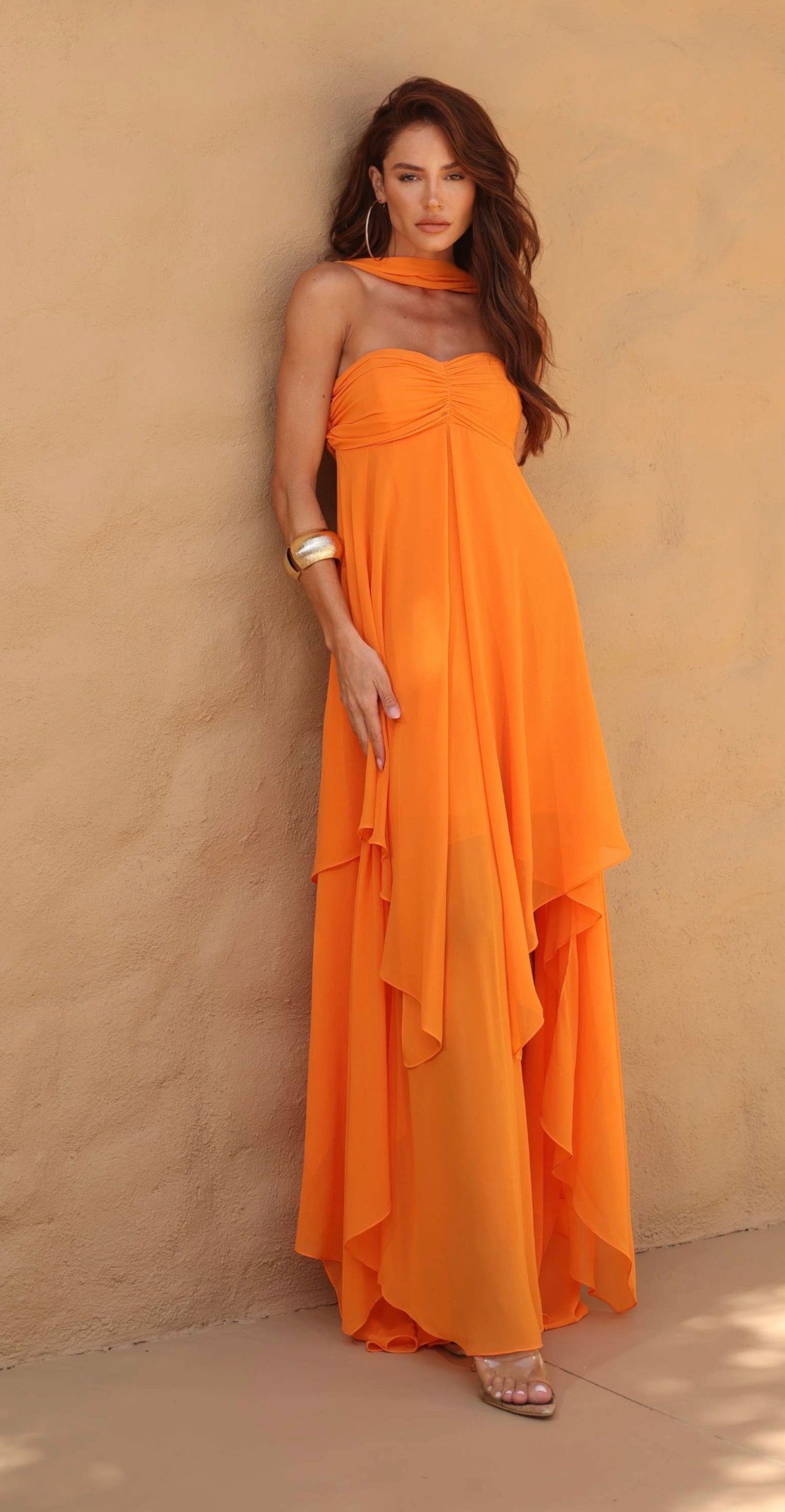 Vestido Verde ou Laranja Túnica Fluída Amicci