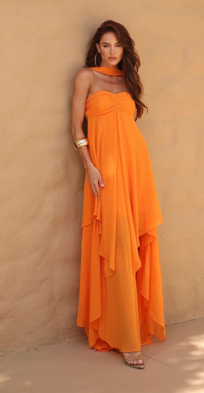 Vestido Verde ou Laranja Túnica Fluída Amicci