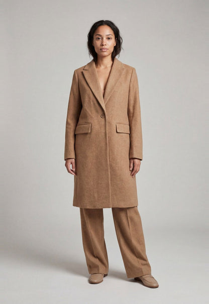 Trench Coat Nude com Bolsos em Lã CaCay