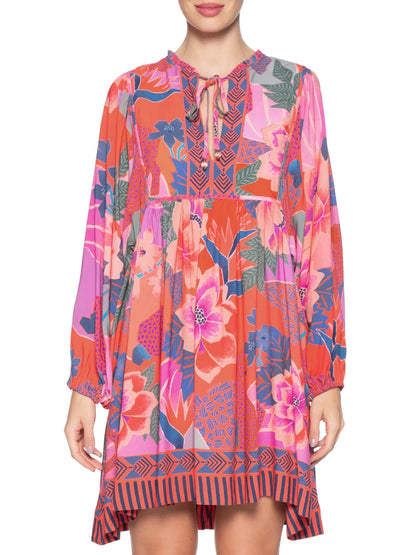 Vestido Rosa Claro Estampa Flores Azuis Farm