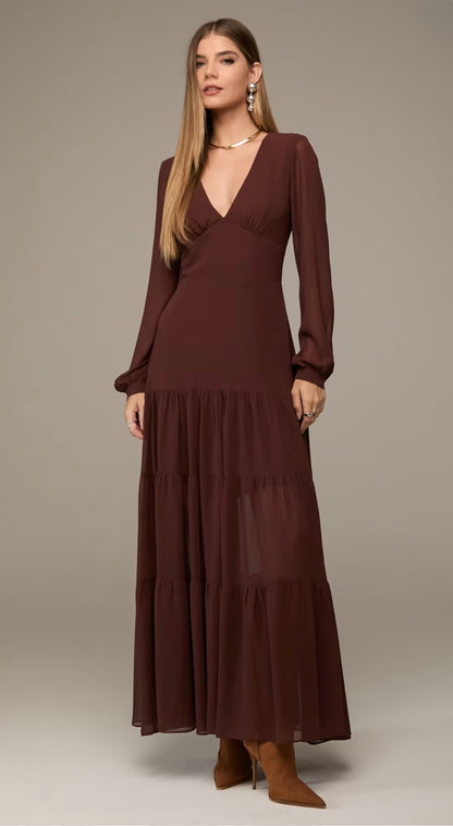 Vestido Vinho ou Marrom Manga Longa Manie