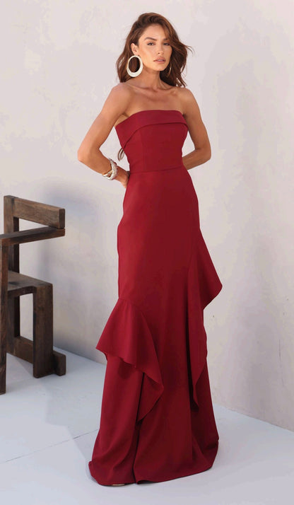 Vestido Vinho em Alfaiataria Babados Amicci