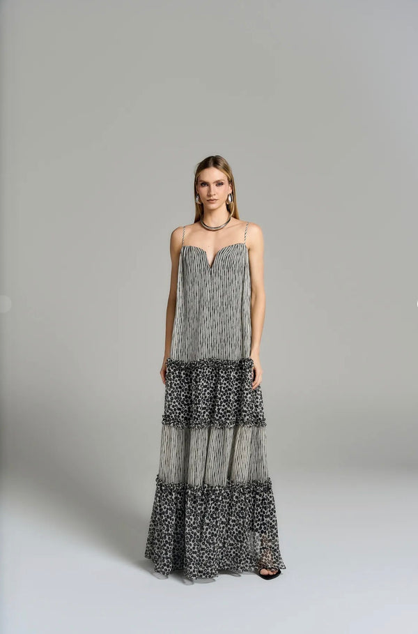 Vestido Cinza Estampa Animal Print Zebra Bete Regina Salomão