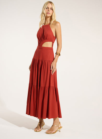 Vestido Vermelho Mídi Abertura Lateral Skazi