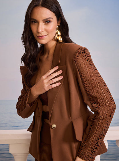 Conjunto Marrom Blazer e Calça Renda na Manga Skazi
