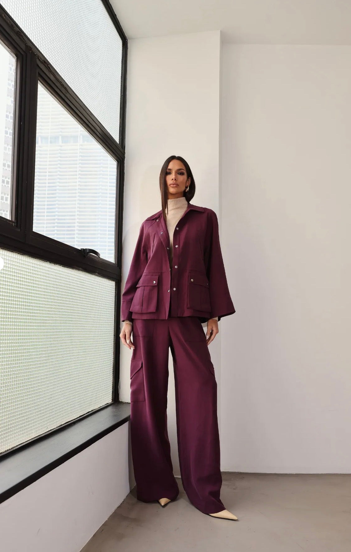 Conjunto Roxo ou Marrom Casaco Cargo Lucinda Regina Salomão