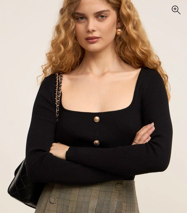 Blusa Preta Canelada Malha Tricot Acollection