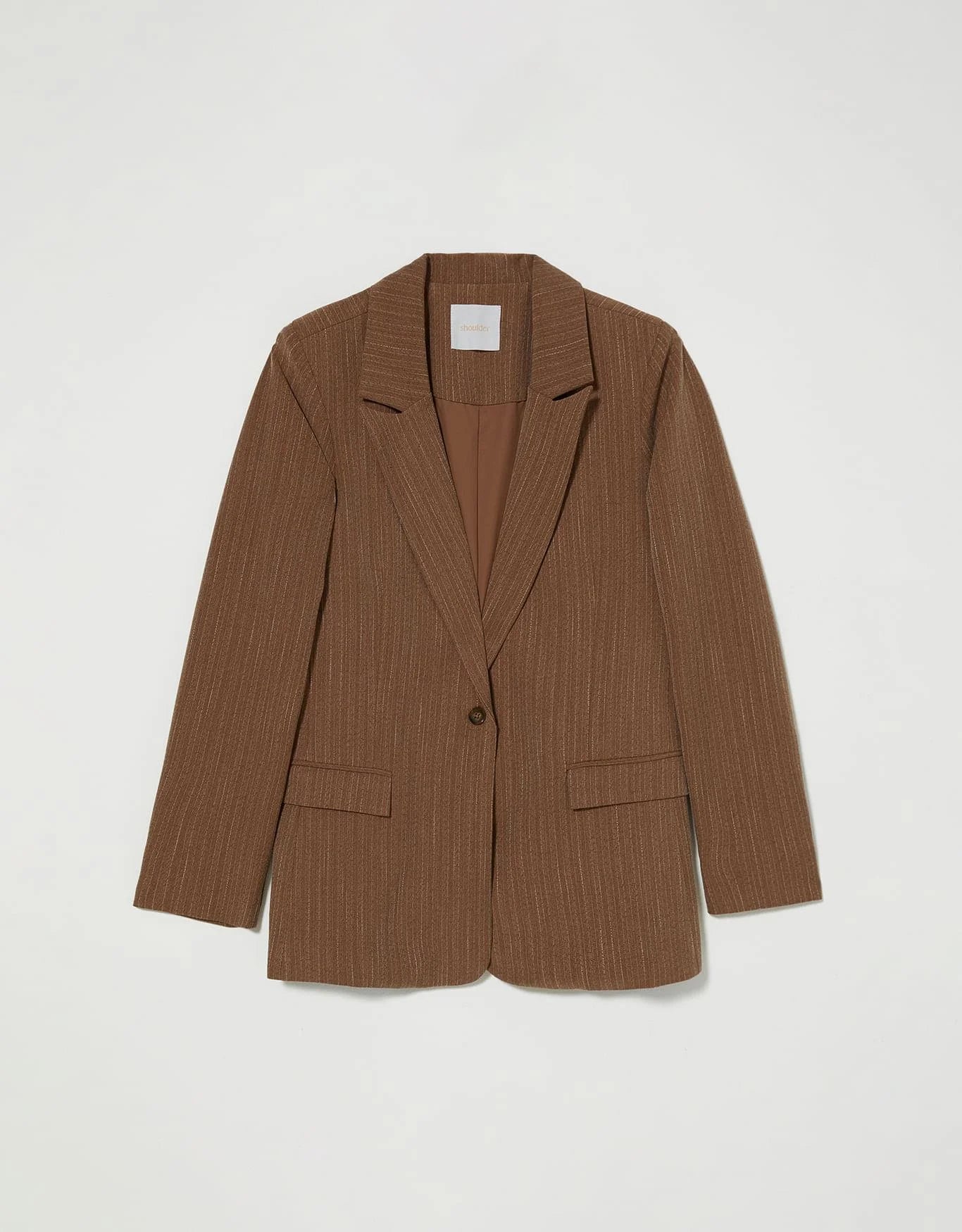 Blazer Marrom Alfaiataria Risca de Giz Shoulder