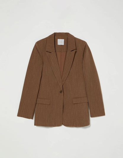 Blazer Marrom Alfaiataria Risca de Giz Shoulder