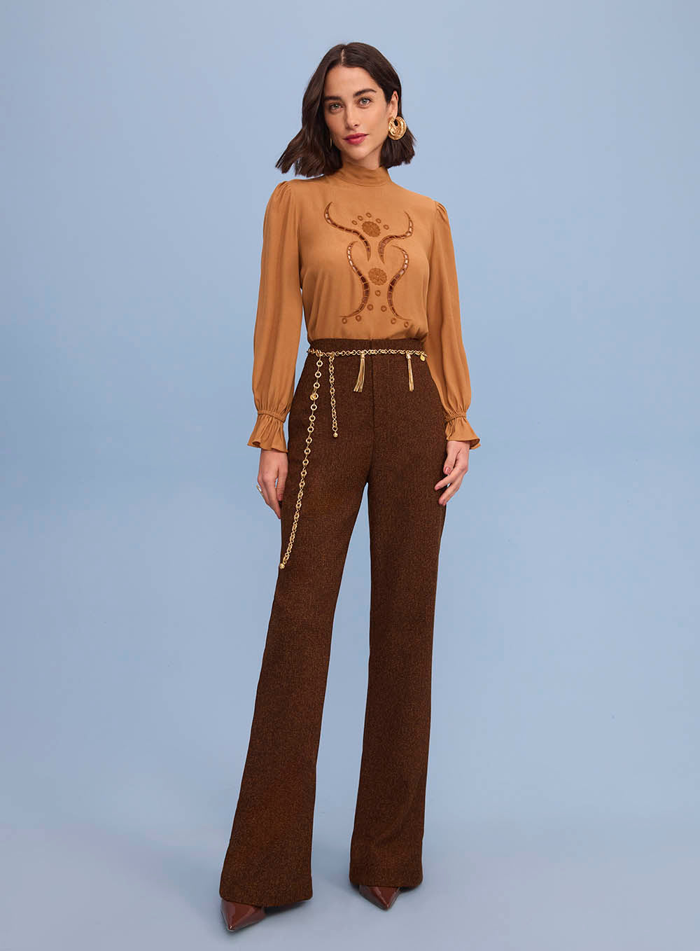 Blusa Caramelo Bordado Richelieu Skazi