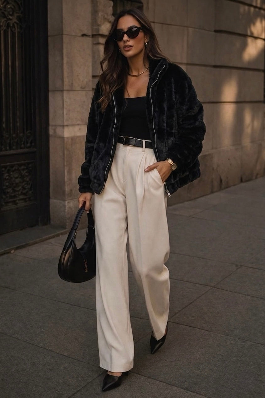 Casaco Off White ou Preto de Pelo Aishty