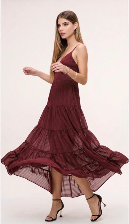 Vestido Verde e Vinho Longo Textura Manie