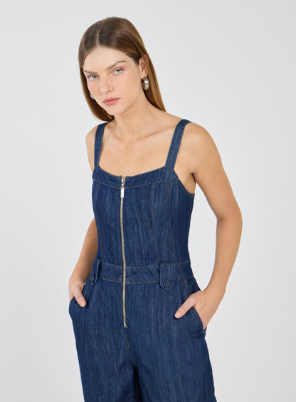 Macacão Jeans Zíper Frontal Tufi Duek