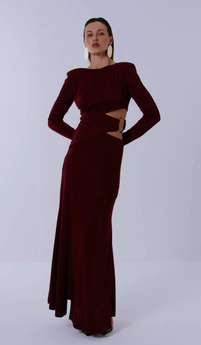 Vestido Vinho Longo com Recorte Dimy