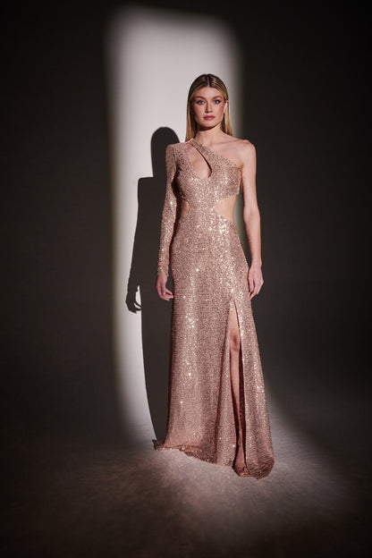 Vestido Dourado Paetê Ombro Só Inti
