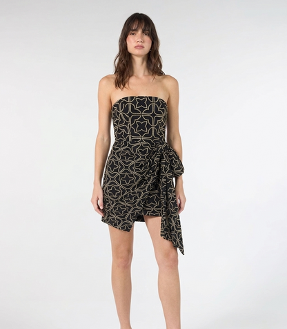 Vestido Preto Bordado Dourado Curto Skazi