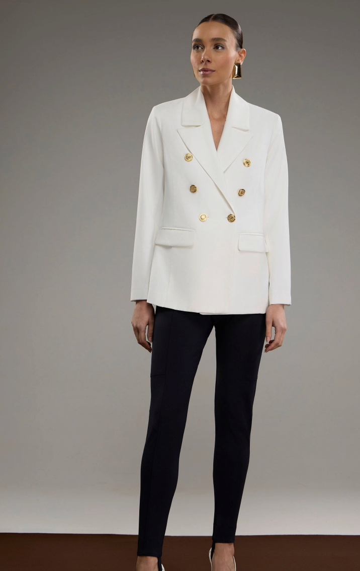 Blazer Branco em Alfaiataria com Botões Strass