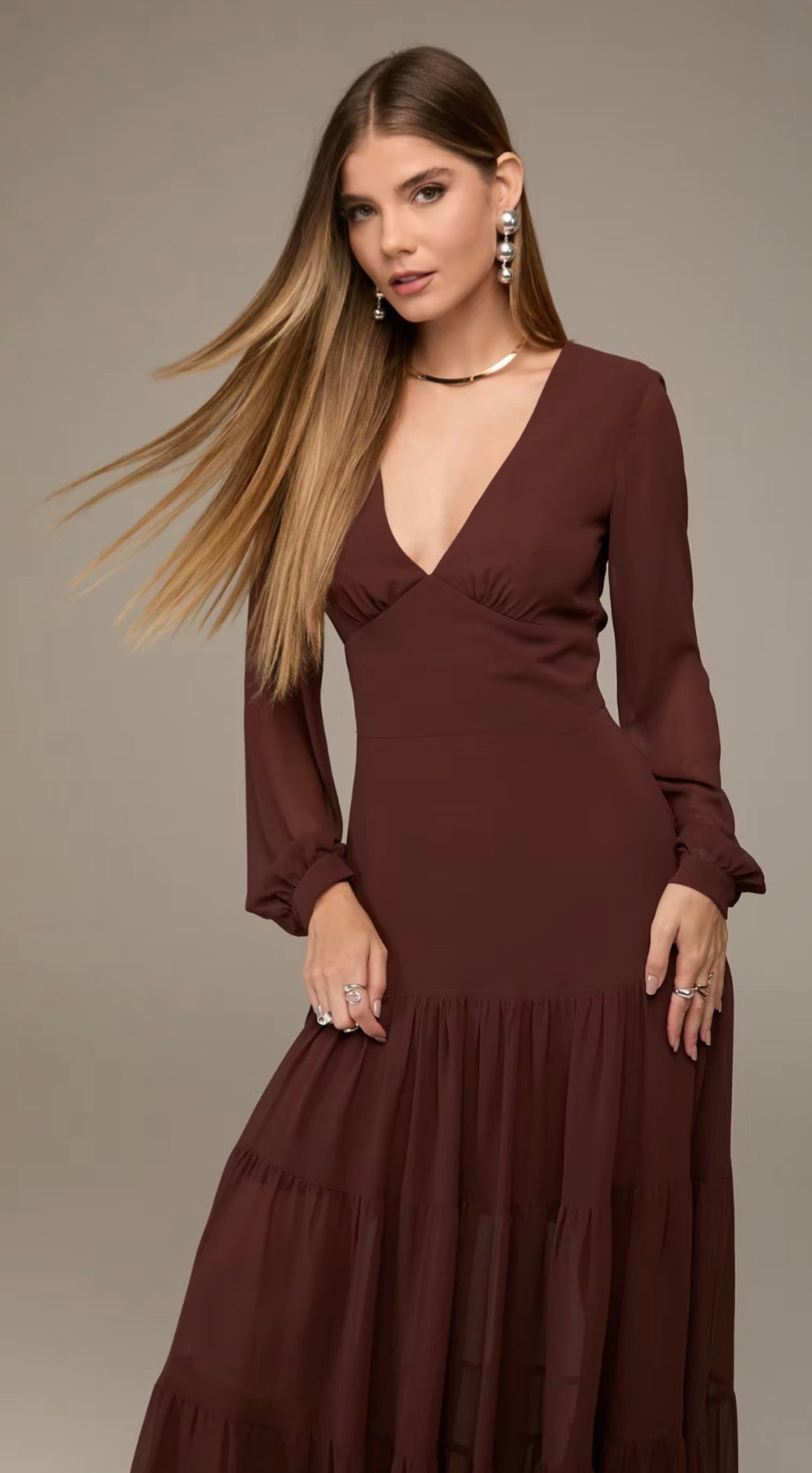 Vestido Vinho ou Marrom Manga Longa Manie