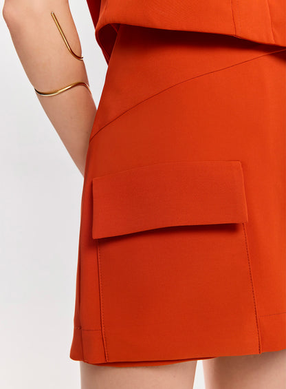 Conjunto Laranja Colete e Short Saia com Bolso Tufi Duek