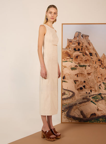 Vestido Bege Risca de Giz Tufi Duek