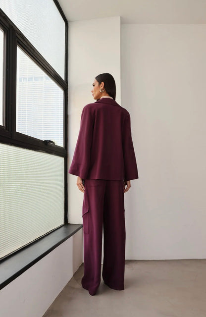 Conjunto Roxo Jaqueta e Calça Cargo Regina Salomão