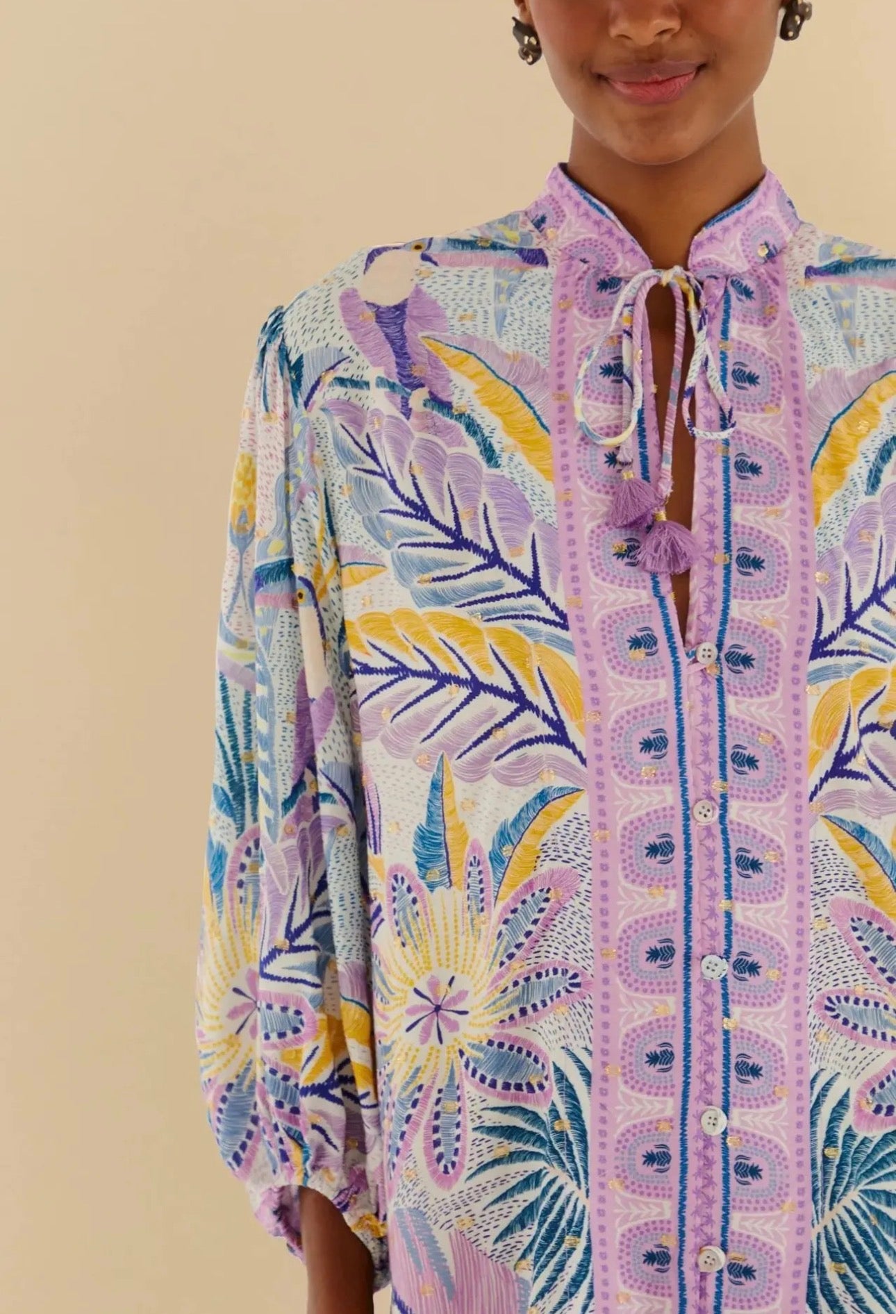 Chemise Lilás Curta Estampa Azul Farm