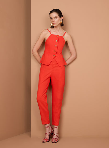 Conjunto Laranja Calça e Blusa com Botões Dourados Tufi Duek