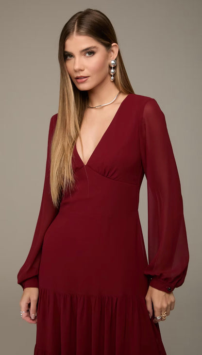 Vestido Vinho ou Marrom Manga Longa Manie